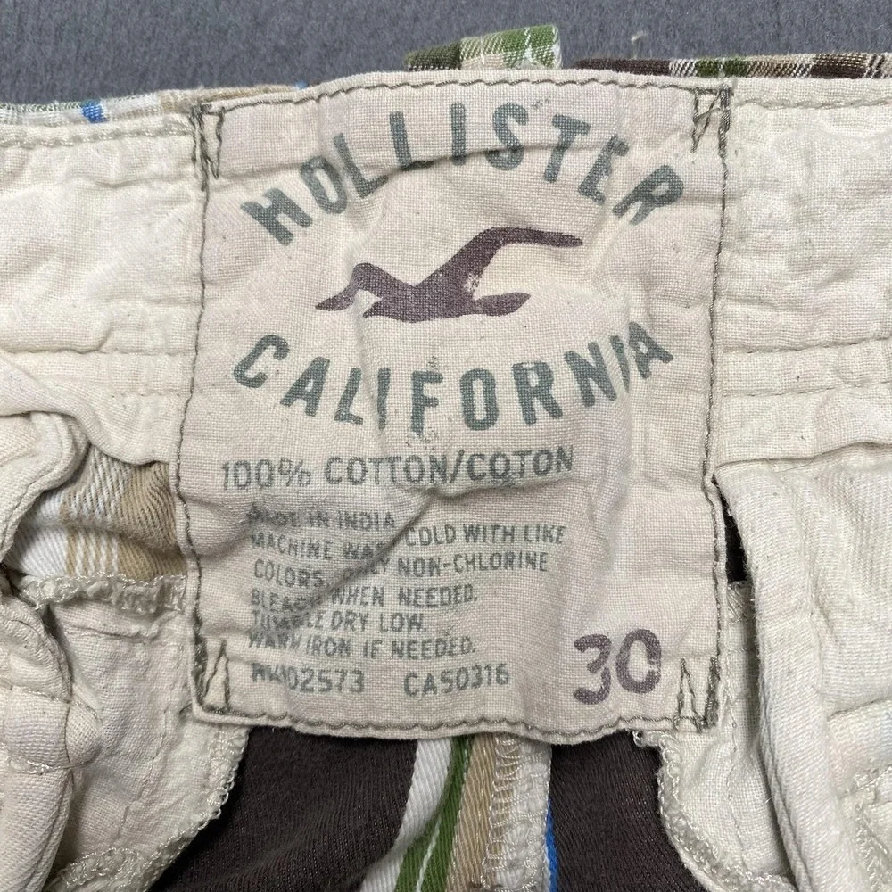 VTG Hollister Shorts Mens 30 Multicolor Plaid Chino Cotton Casual Flat Front y2k